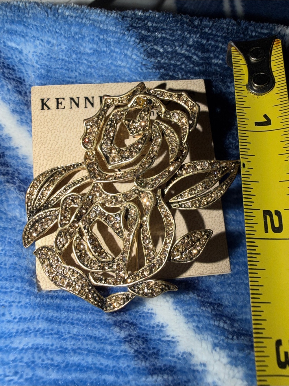 Kenneth Jay Lane Gold-Tone Floral Rose Brooch with Sparkling Rhinestones
